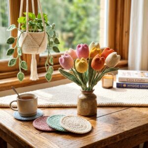 Handcrafted Crochet Floral Bouquet & Vase Decor